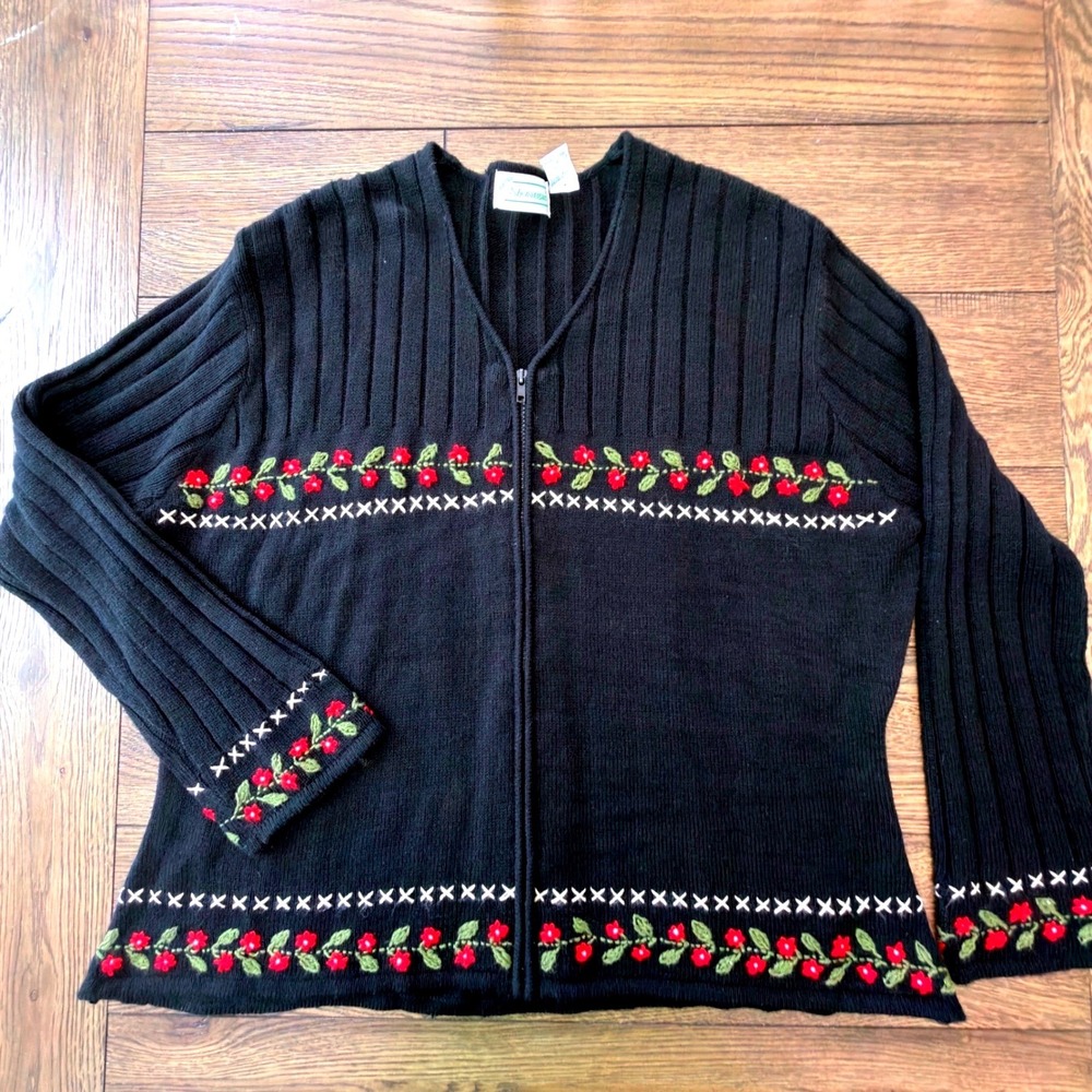 EXTRA Shenanigans 3X Vintage Embroidered Zip Sweater Made in Korea Acrylic Knit